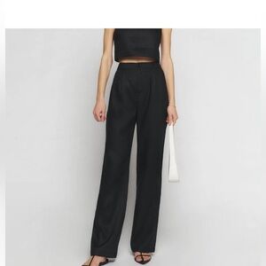 Reformation  Black Linen Pant Relaxed Fit Size 8